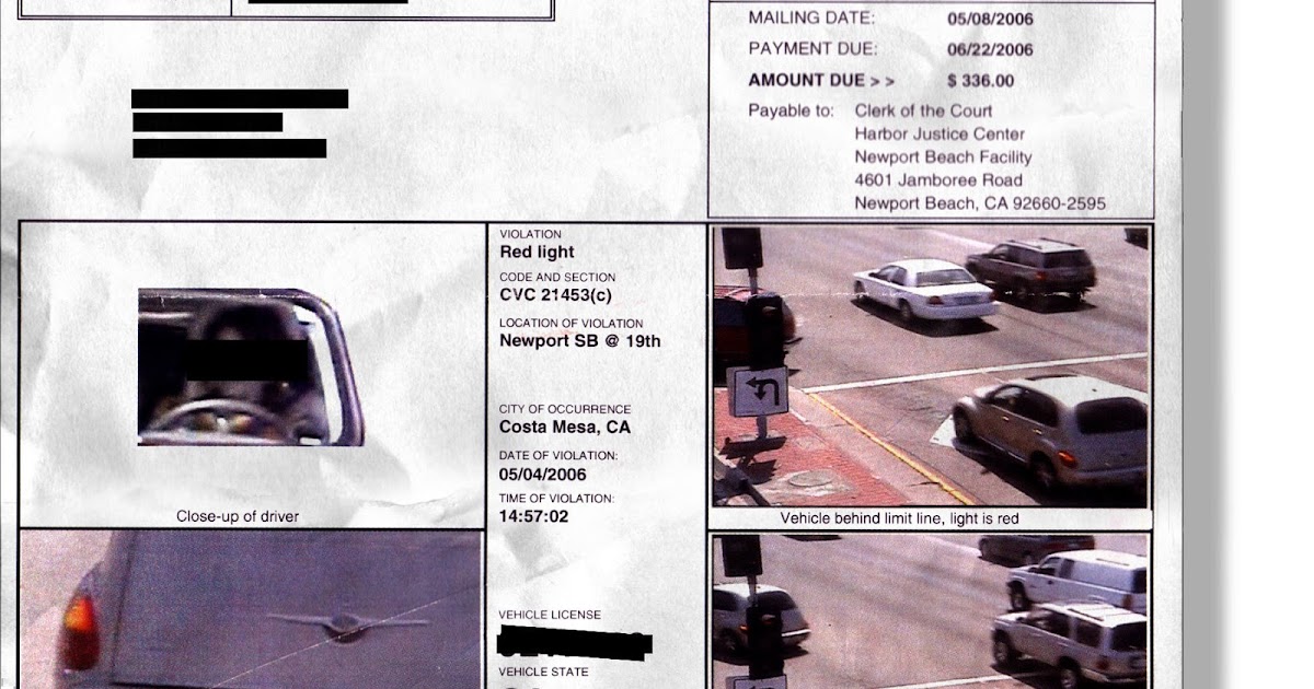 Red light camera ticket penalty of $485