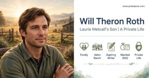 AI-generated photorealistic portrait illustration of an adult man in a quiet Idaho ranch setting at sunrise, representing Will Theron Roth, not a real photo